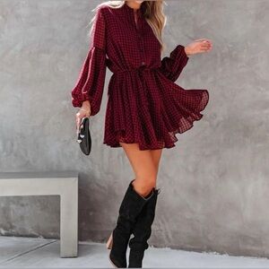 Vici Plaid Balloon Sleeve Mini Dress Fall Size Small